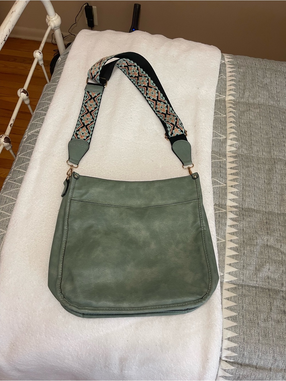 Chloe Turquoise Crossbody with Patterned Adjustable Strap